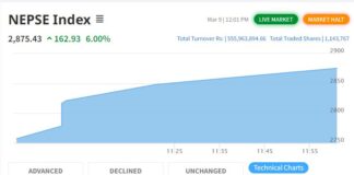 नेप्से ६ प्रतिशत बढेसँगै कारोबार बन्द